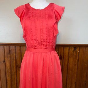 NWT Women's Banana Republic Coral Ruffle Flutter Sleeve Dress 4 MSRP $128‎